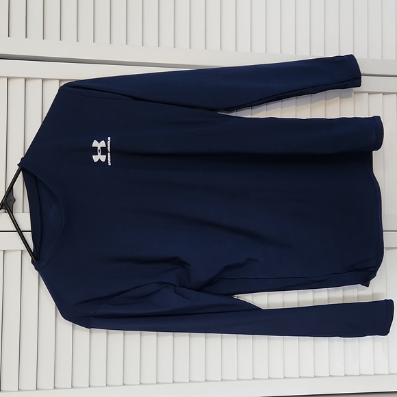 Under Armour Navy Stretchy Fitted Crew Long Sleeve Shirt Size L - Picture 3 of 6